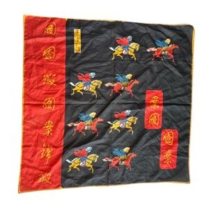 Vintage Silk Scarf Japanese Samurai on Horseback